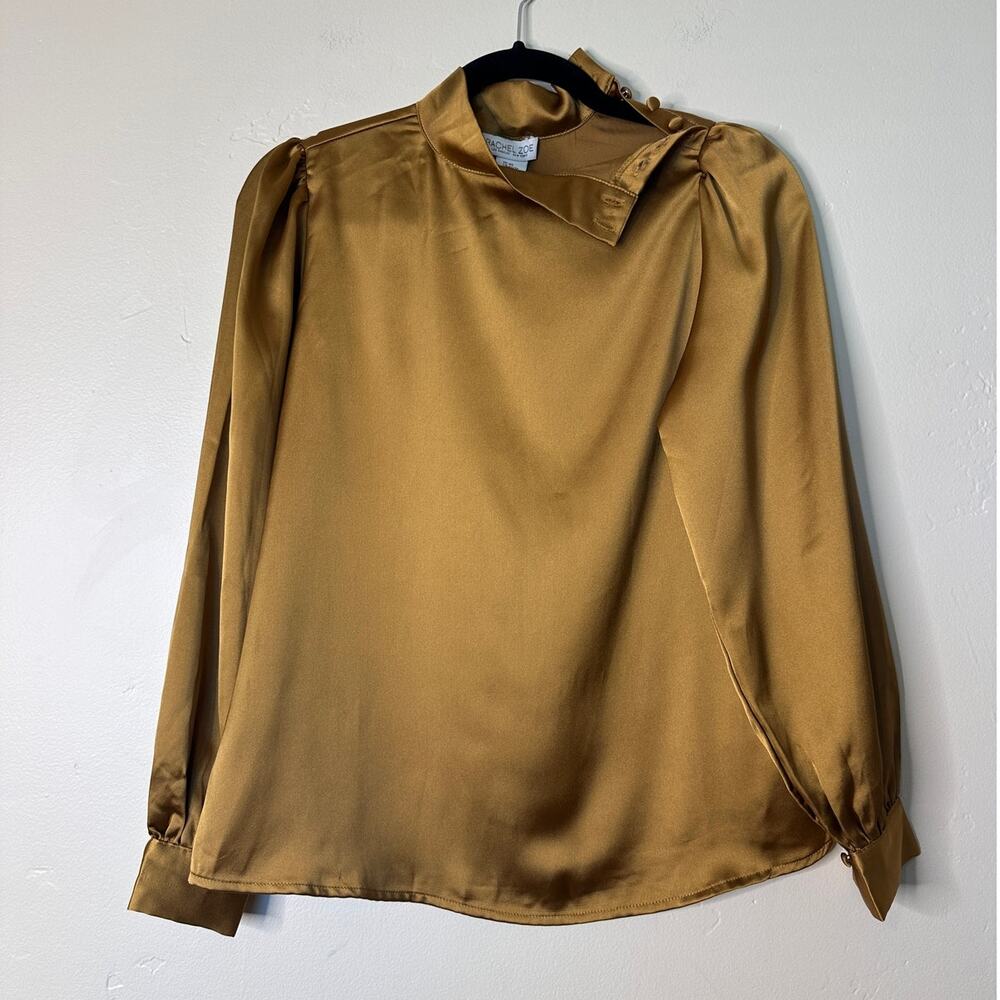 Rachel Zoe Gold Satin Long Sleeve Blouse XS